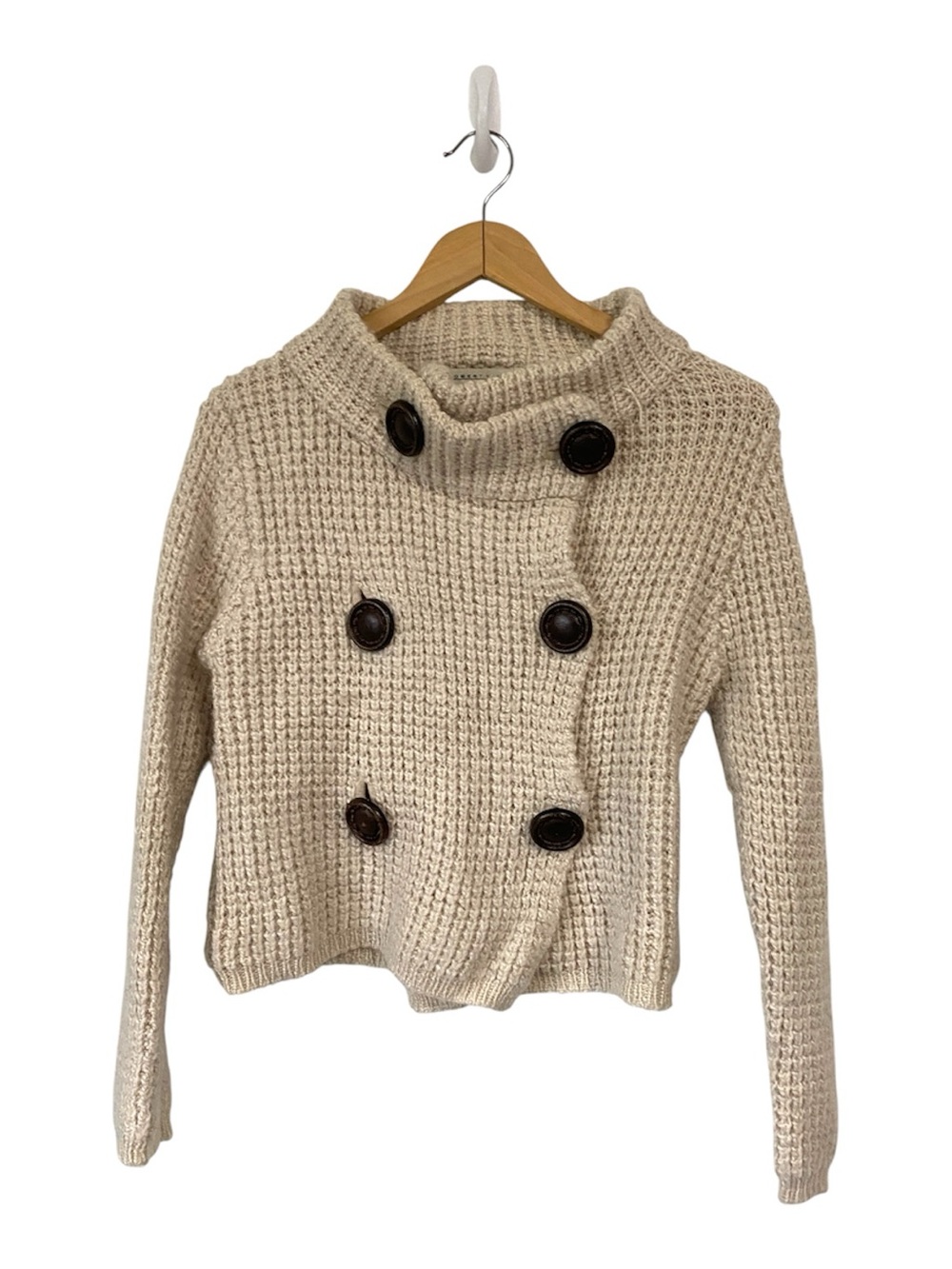 Robert Kitchen Alpaca Blend Double Breasted Knit Cardigan Sweater Cream Small
